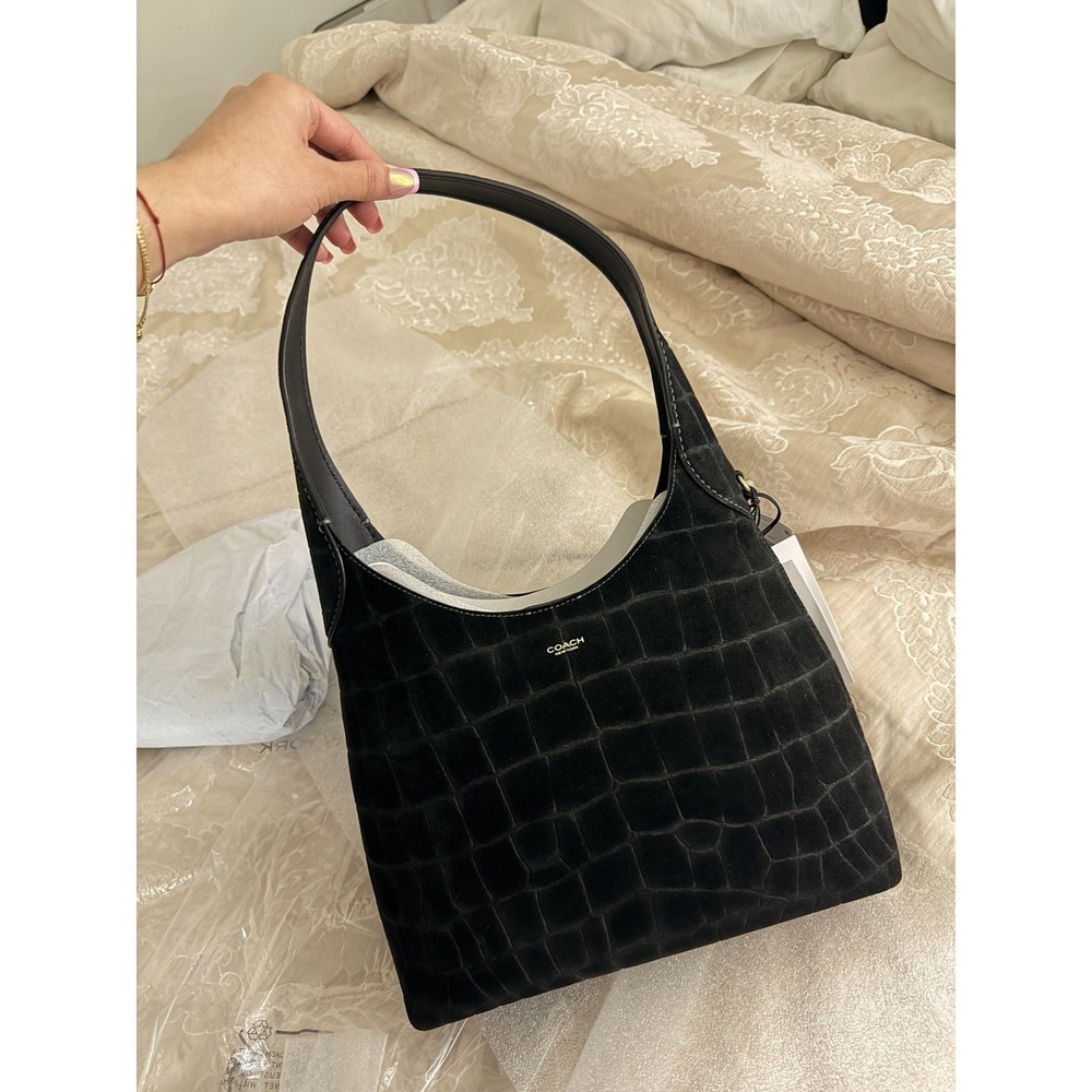 Coach Brooklyn Shoulder Bag 28 CCJ00 Black Croc Embossed Suede - Picture 3 of 7